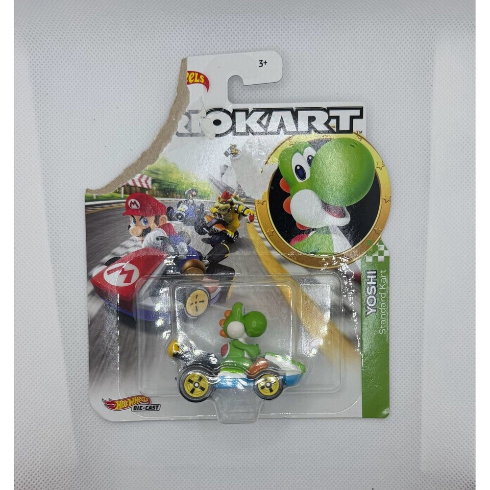 Hot Wheels Mario Kart Yoshi Standard Kart Die-Cast Vehicle Damaged Box